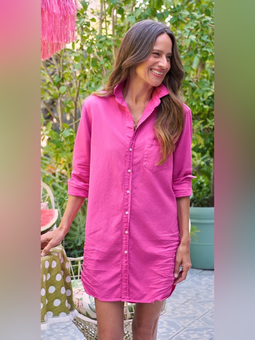 Frank & Eileen Hot Pink Button-Down Shirt Dress